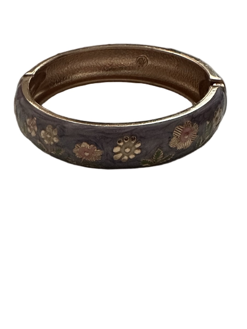 Jiu Long Xing Lilac Lavender Purple Floral Inlay Enamel Hinged Bangle Bracelet